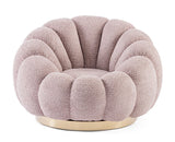 poltrona girevole florel in tessuto effetto rosa antico, vista ambientata in soggiorno o angolo lettura