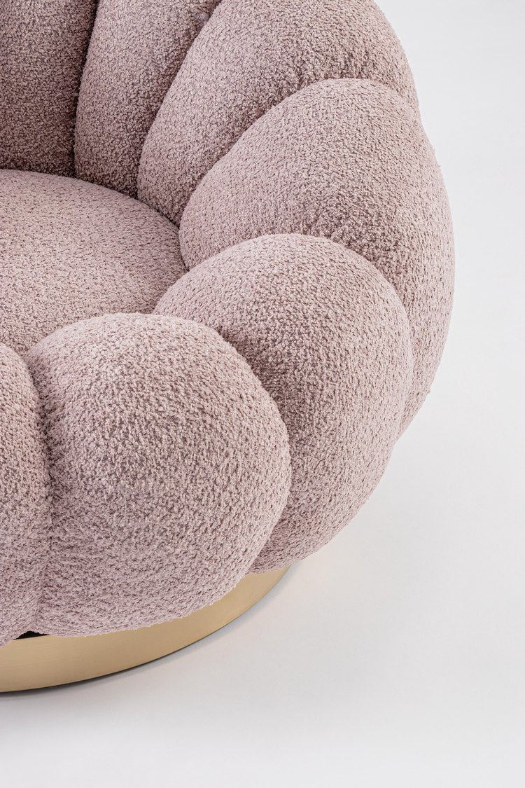 poltrona girevole florel in tessuto effetto rosa antico, struttura in legno o metallo resistente e durevole