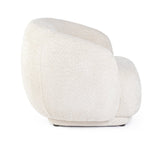 poltrona tecla in tessuto effetto bouclé naturale, dettaglio del rivestimento in tessuto o velluto