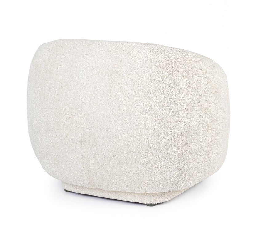poltrona tecla in tessuto effetto bouclé naturale, perfetta per aggiungere comfort ed eleganza all’arredamento
