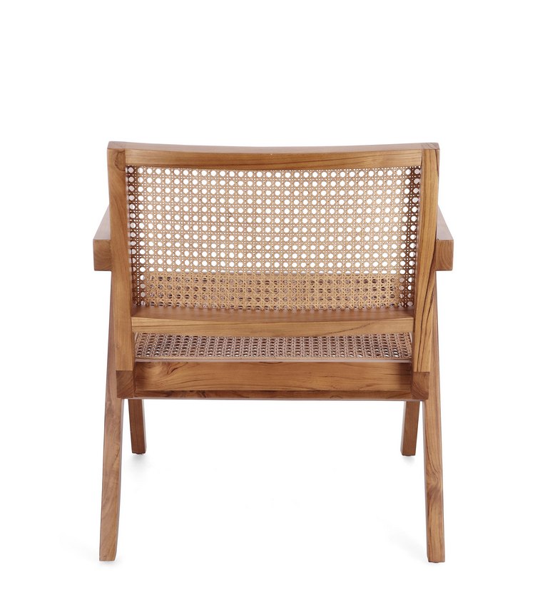 poltrona lounge galia in legno di teak naturale e rattan, stile contemporaneo con braccioli comodi e seduta avvolgente