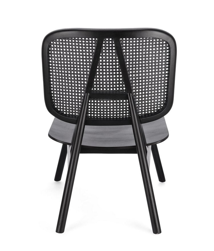 poltrona lounge yves in legno di teak e rattan nero, stile contemporaneo con braccioli comodi e seduta avvolgente