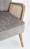 poltrona virna in tessuto effetto velluto grigio, gambe e braccioli in legno naturale, struttura in legno o metallo...