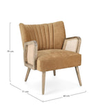 poltrona virna in tessuto effetto velluto giallo senape, gambe e braccioli in legno naturale, stile contemporaneo con...