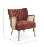poltrona virna in tessuto effetto velluto rosso mattone, gambe e braccioli in legno naturale, stile contemporaneo con...