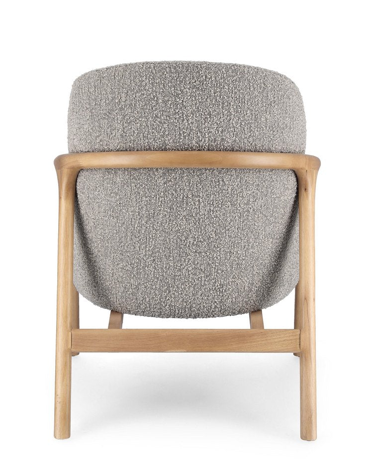 poltrona elaide in tessuto effetto bouclé grigio e struttura in legno rubberwood, perfetta per aggiungere comfort ed...