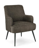 poltrona ernestine in tessuto marrone timo e gambe in acciaio verniciato nero, poltrona imbottita con struttura solida e...