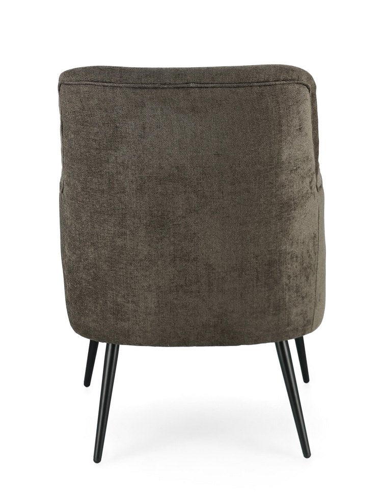 poltrona ernestine in tessuto marrone timo e gambe in acciaio verniciato nero, perfetta per aggiungere comfort ed eleganza...