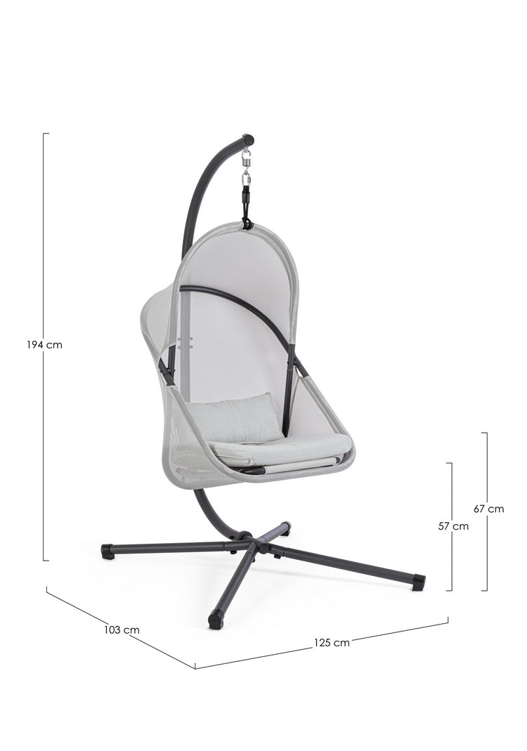 poltrona sospesa algar pieghevole, in acciaio antracite e copertura grigia, design ergonomico ideale per l’arredo esterno