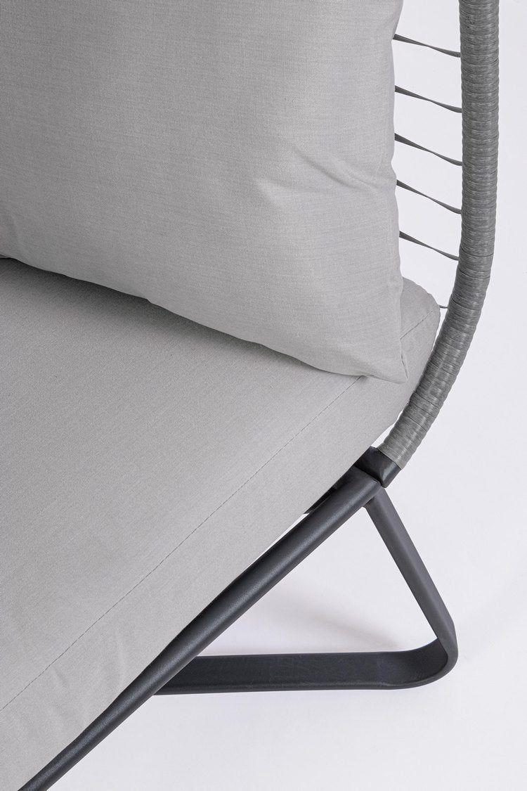 poltrona eldon in acciaio antracite e copertura grigia, struttura in alluminio, rattan o legno trattato