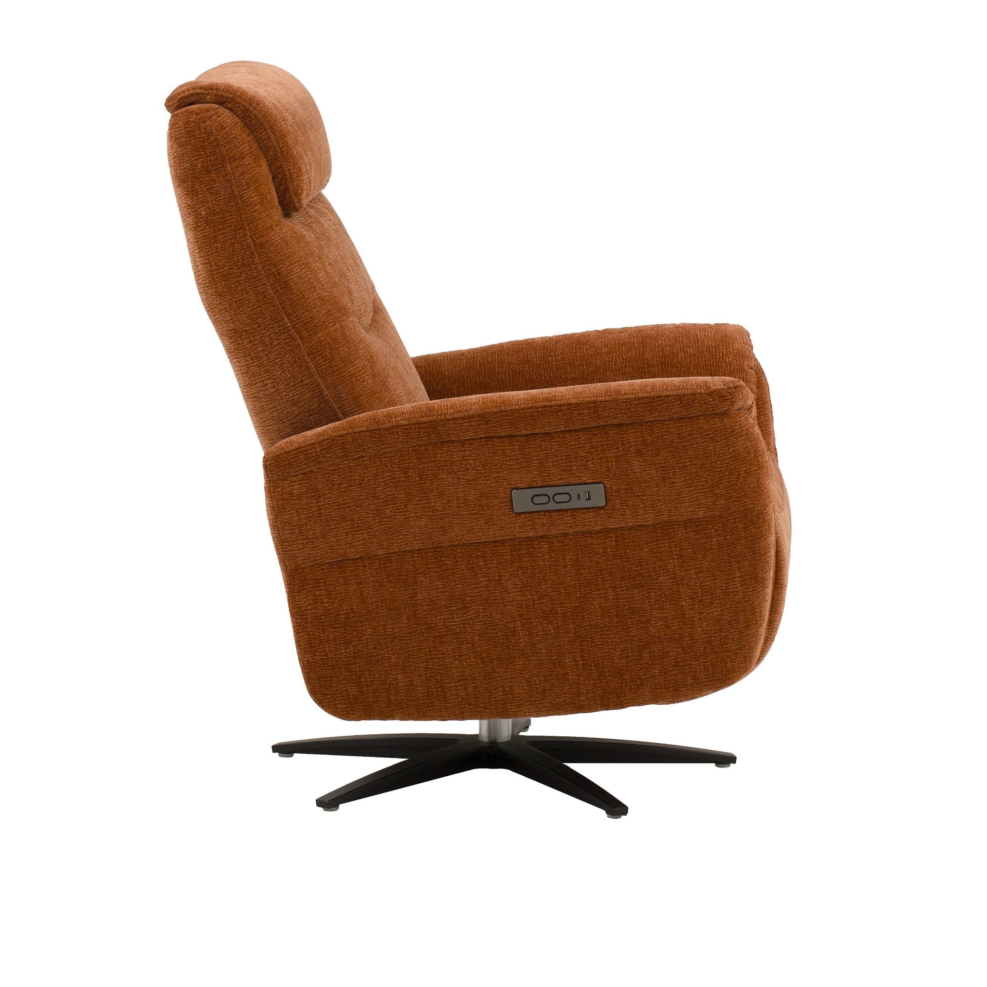 poltrona reclinabile elettrica oslo in tessuto mattone e base in metallo nero, ideale per creare un angolo relax in casa