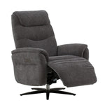 poltrona reclinabile elettrica oslo in tessuto grigio e base in metallo nero, dettaglio del rivestimento in tessuto o velluto