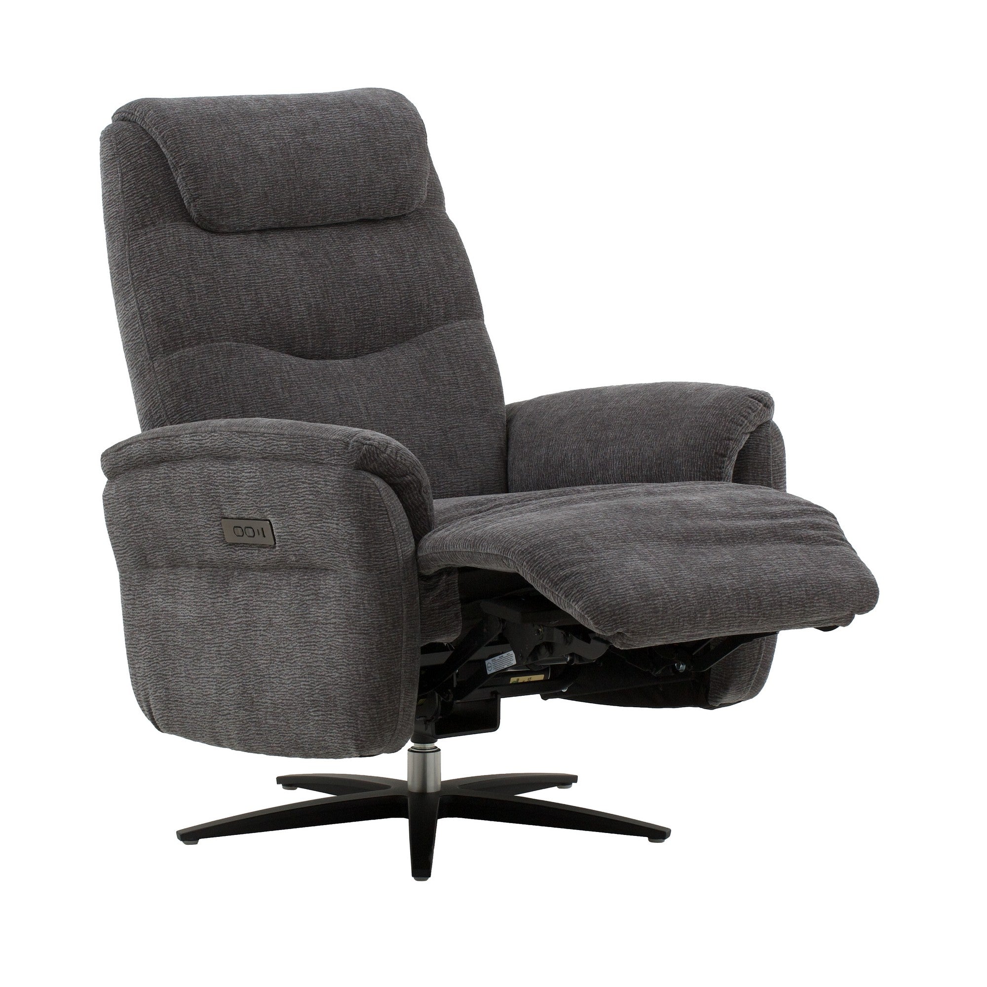 poltrona reclinabile elettrica oslo in tessuto grigio e base in metallo nero, perfetta per aggiungere comfort ed eleganza...