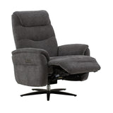 poltrona reclinabile elettrica oslo in tessuto grigio e base in metallo nero, perfetta per aggiungere comfort ed eleganza...