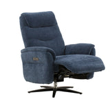 poltrona reclinabile elettrica oslo in tessuto blu e base in metallo nero, perfetta per aggiungere comfort ed eleganza...