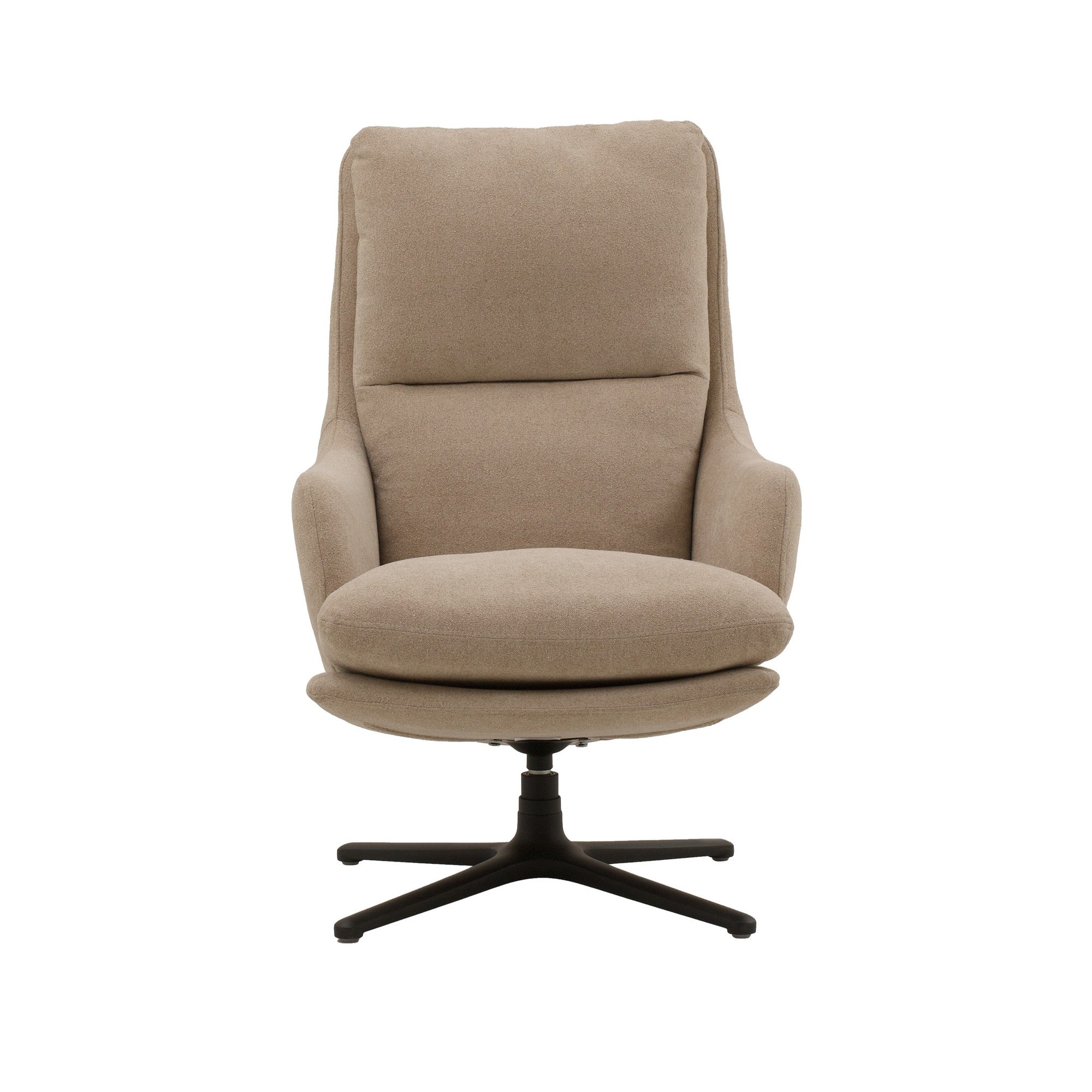 poltrona girevole new arley in tessuto beige e base in metallo nero, dettaglio del rivestimento in tessuto o velluto