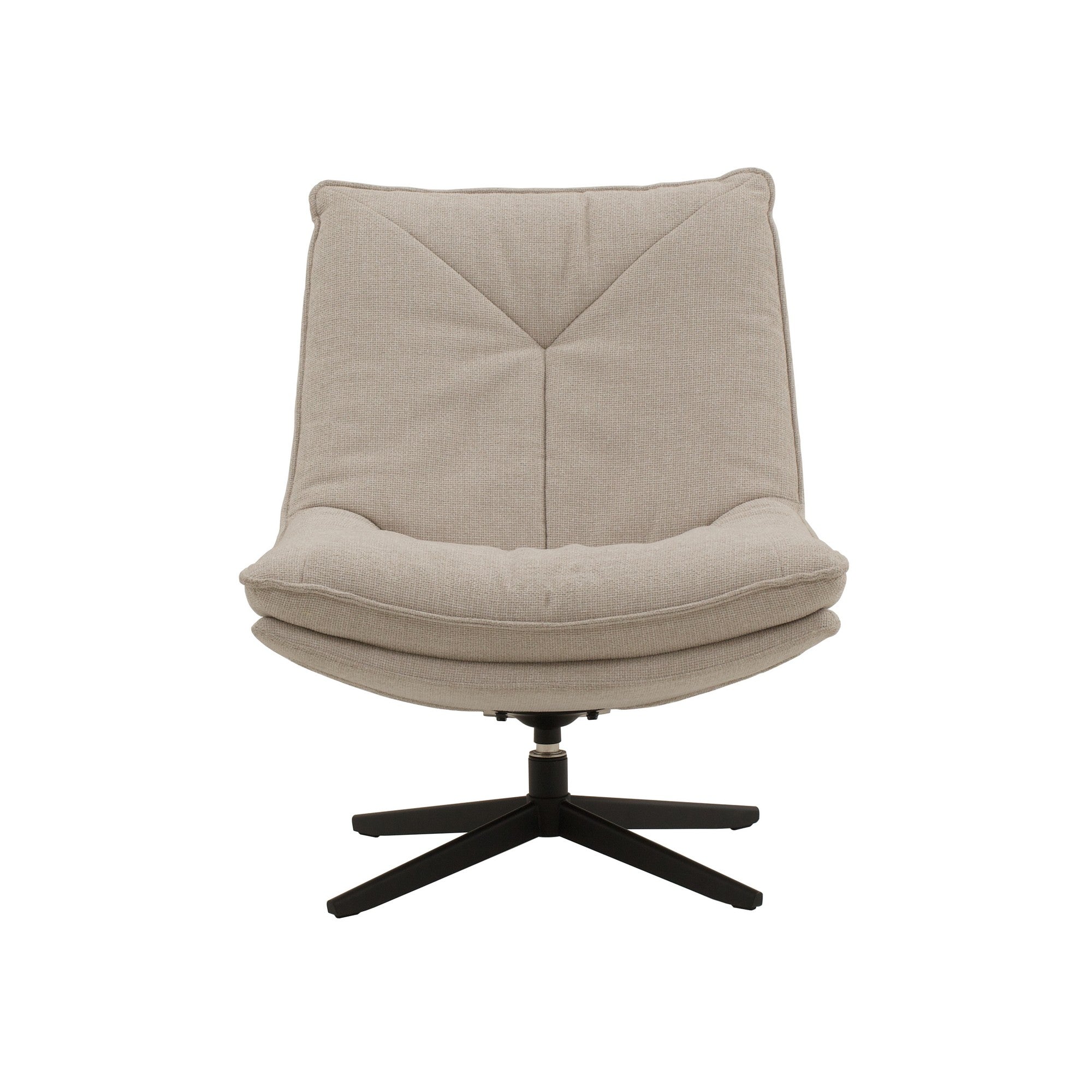 poltrona girevole brikell in tessuto beige e base in metallo nero, perfetta per aggiungere comfort ed eleganza...