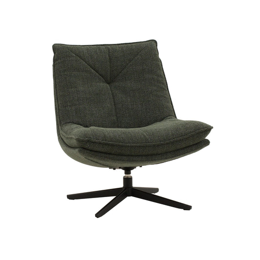 poltrona girevole brikell in tessuto verde scuro e base in metallo nero, poltrona imbottita con struttura solida e design...