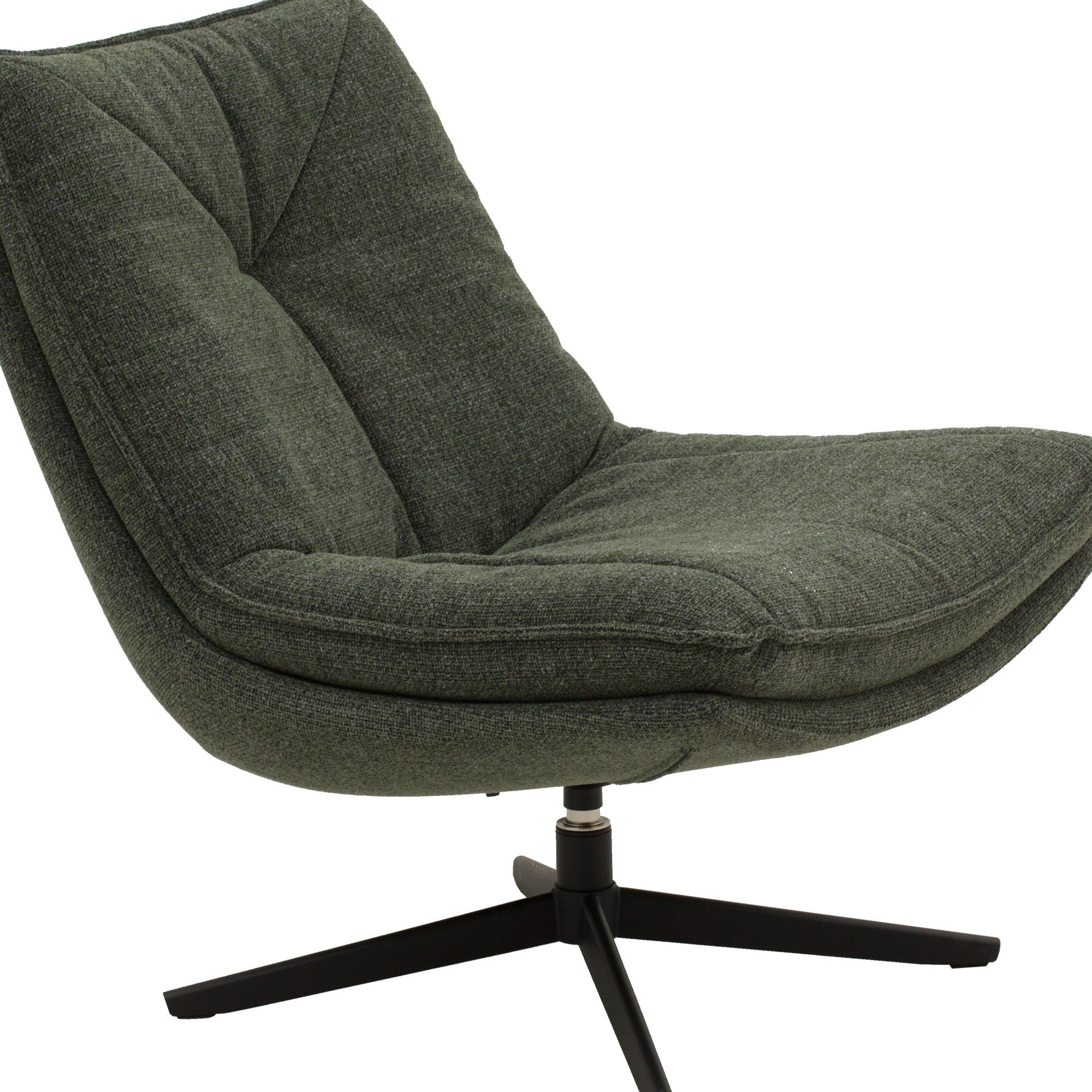 poltrona girevole brikell in tessuto verde scuro e base in metallo nero, dettaglio del rivestimento in tessuto o velluto