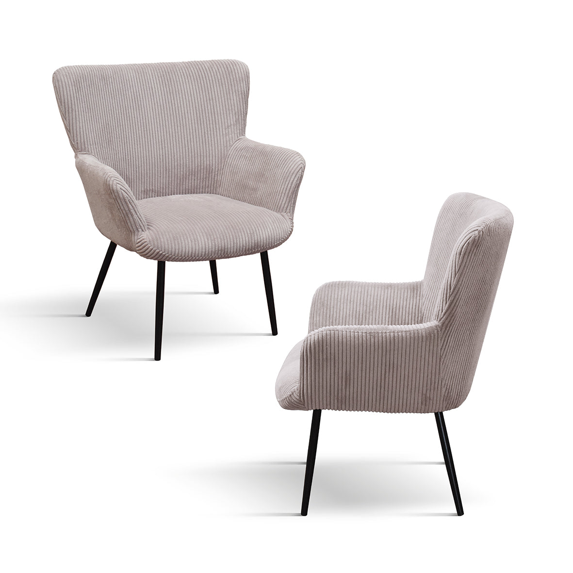 poltrona megeve in tessuto effetto velluto rosa e gambe in metallo, vista ambientata in soggiorno o angolo lettura