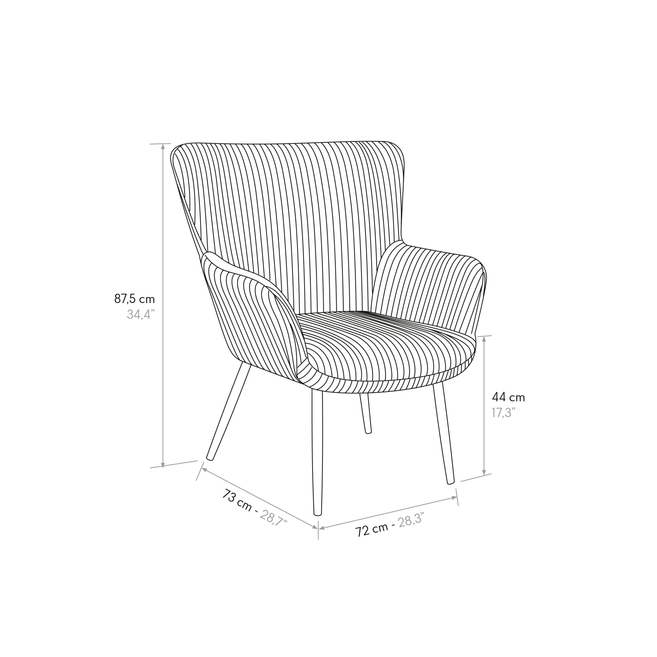 poltrona megeve in tessuto effetto velluto grigio scuro e gambe in metallo, dettaglio del rivestimento in tessuto o velluto
