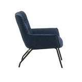 poltrona woolwich in tessuto blu e gambe in metallo nero, dettaglio del rivestimento in tessuto o velluto