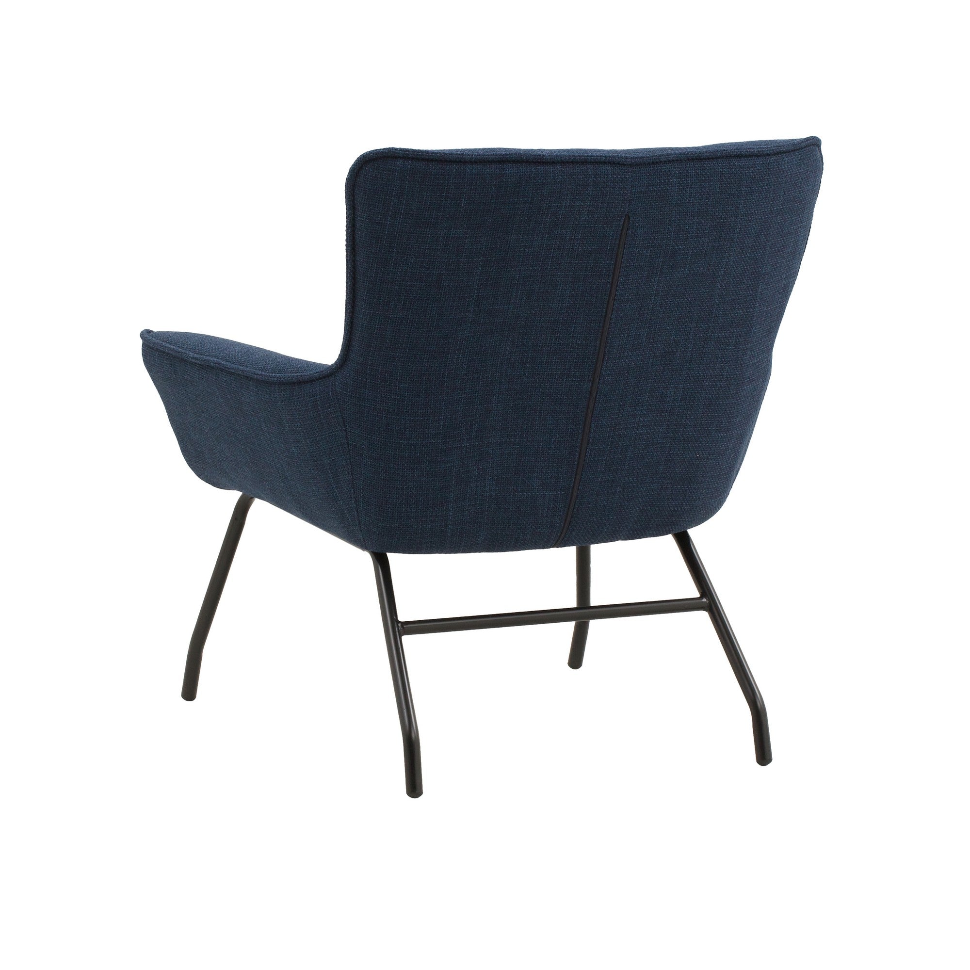 poltrona woolwich in tessuto blu e gambe in metallo nero, stile contemporaneo con braccioli comodi e seduta avvolgente