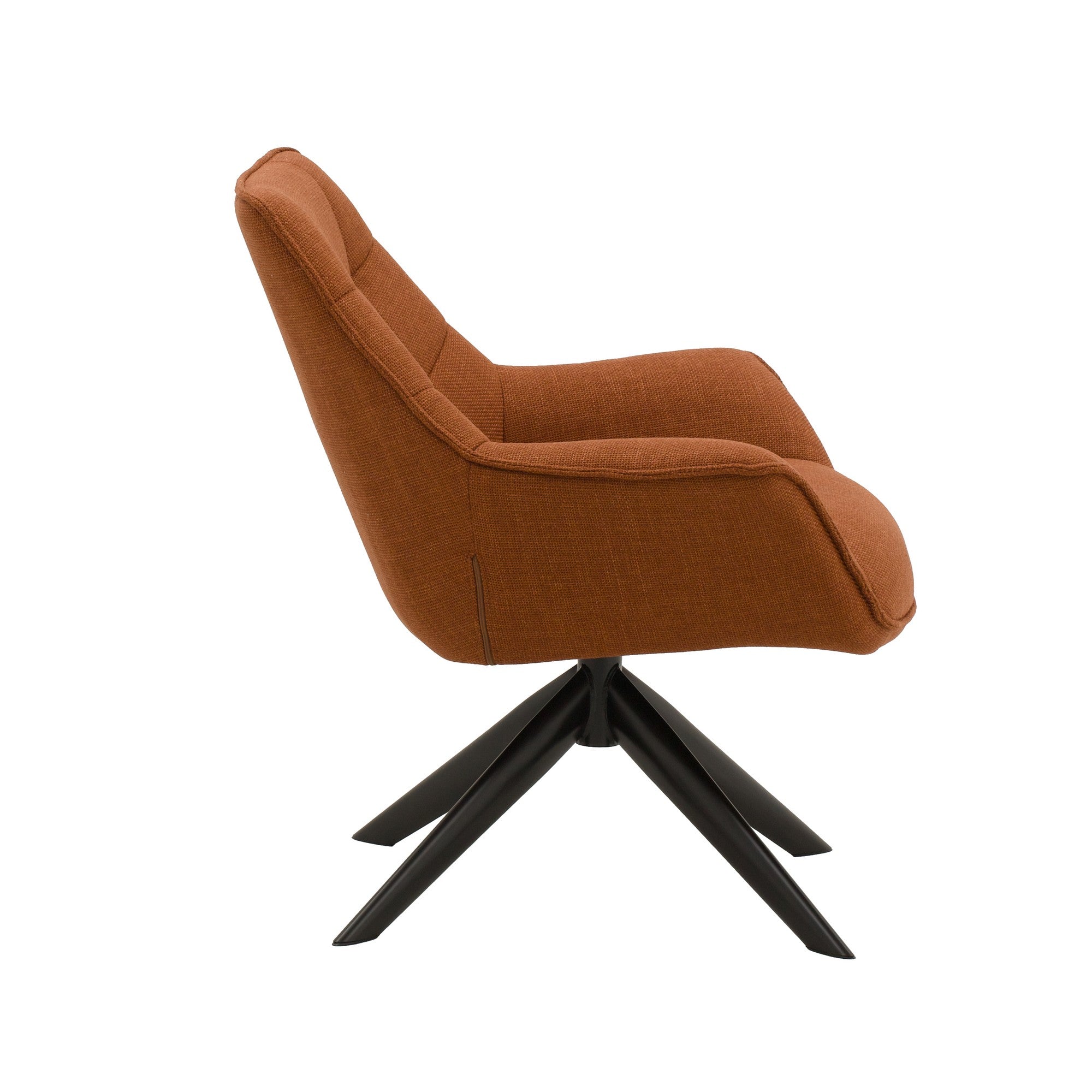 poltrona girevole seaport in tessuto terracotta e gambe in metallo nero, dettaglio del rivestimento in tessuto o velluto