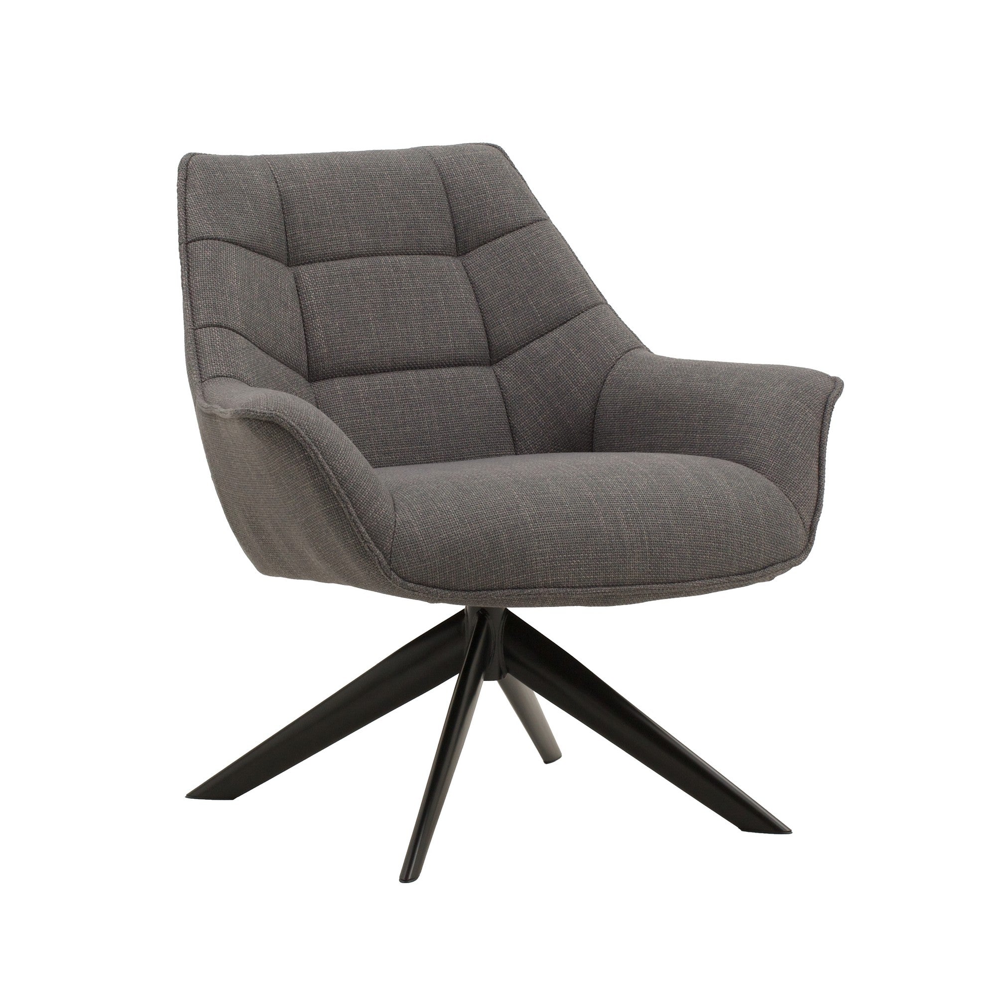 poltrona girevole seaport in tessuto grigio e gambe in metallo nero, poltrona imbottita con struttura solida e design moderno