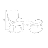 poltrona havana in tessuto a righe bianco e nero e gambe in legno, con poggiapiedi, perfetta per aggiungere comfort ed...