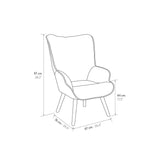 poltrona havana in tessuto a righe bianco e nero e gambe in legno, perfetta per aggiungere comfort ed eleganza...