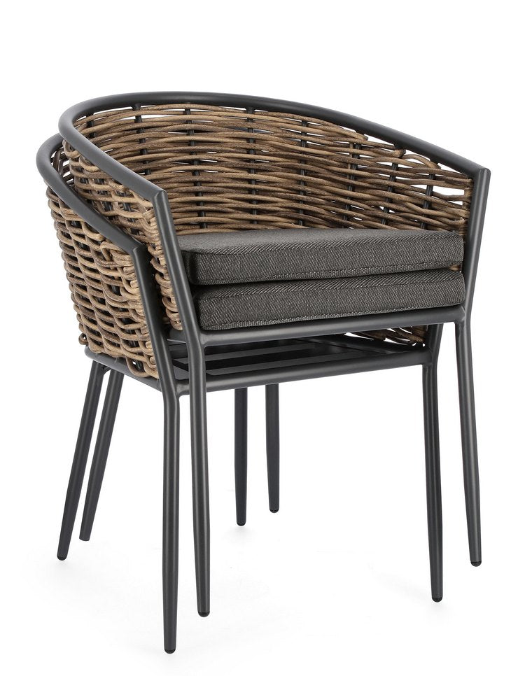 set di 4 poltroncine maribela in alluminio antracite e fibra sintetica, poltrona da giardino leggera e facile da spostare