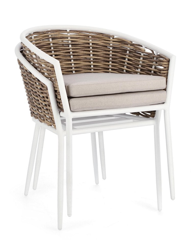 set di 4 poltroncine maribela in alluminio bianco e fibra sintetica, poltrona da giardino leggera e facile da spostare