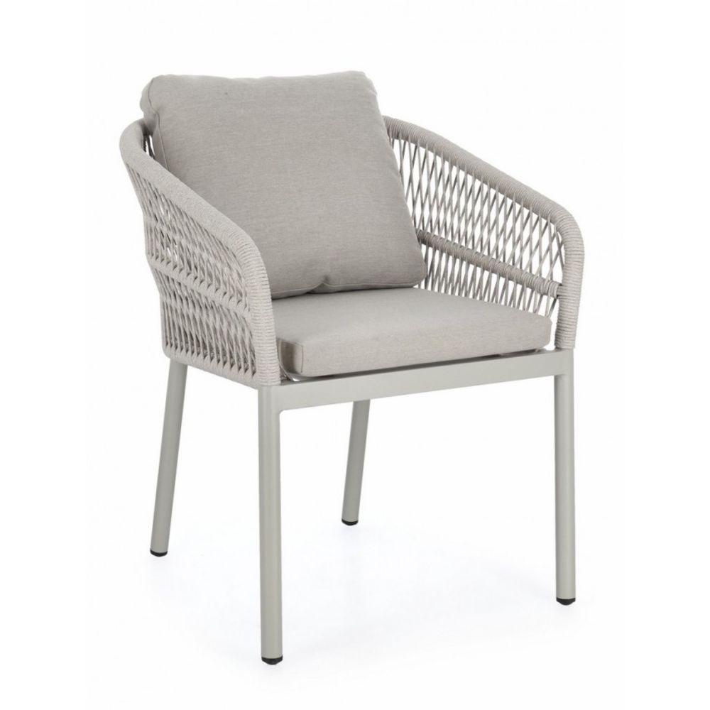 set di 4 poltroncine galdana in alluminio tortora con intreccio in corda tortora, con braccioli, poltrona outdoor con...