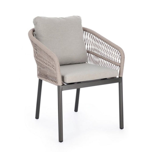 set di 4 poltroncine galdana in alluminio antracite con intreccio in corda beige, con braccioli, poltrona outdoor con...