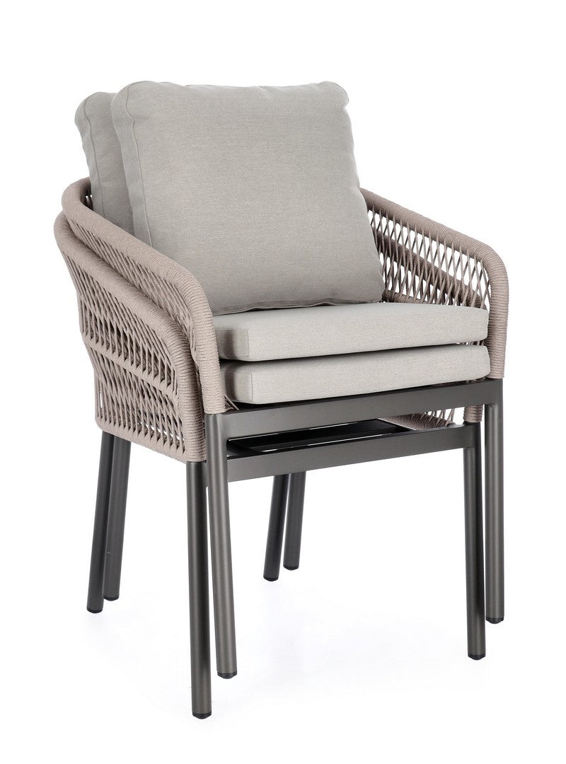 set di 4 poltroncine galdana in alluminio antracite con intreccio in corda beige, con braccioli, struttura in alluminio,...