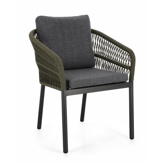 set di 4 poltroncine galdana in alluminio antracite con intreccio in corda verde, con braccioli, poltrona outdoor con...