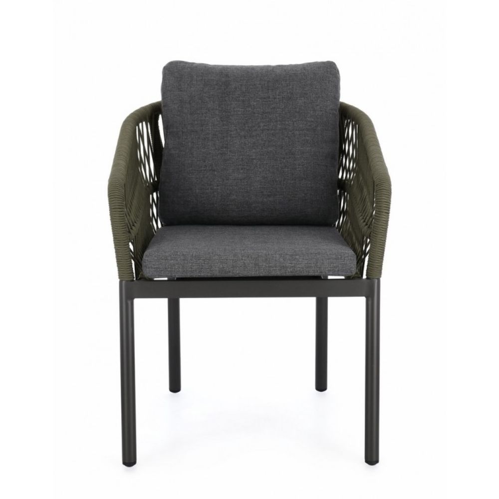 set di 4 poltroncine galdana in alluminio antracite con intreccio in corda verde, con braccioli, perfetta per rilassarsi...