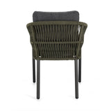 set di 4 poltroncine galdana in alluminio antracite con intreccio in corda verde, con braccioli, design ergonomico ideale...