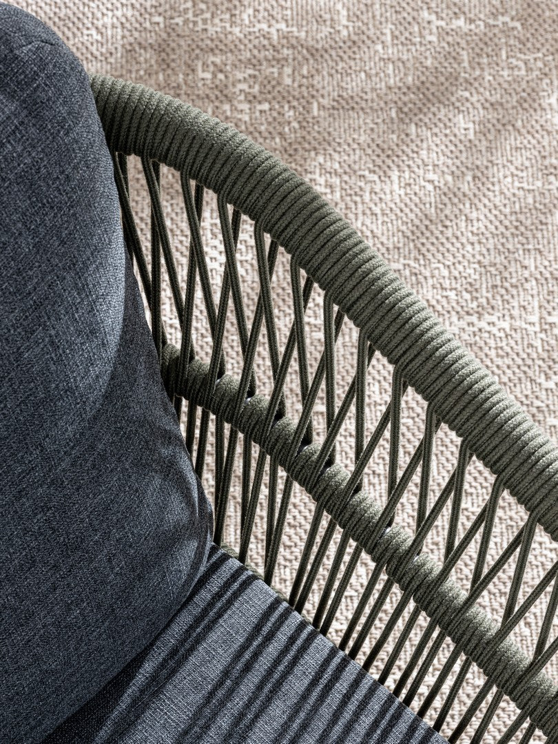 set di 4 poltroncine galdana in alluminio antracite con intreccio in corda verde, con braccioli, poltrona da giardino...