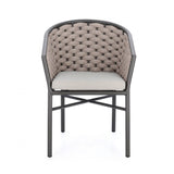 set di 4 poltroncine margalida in alluminio antracite con intreccio in corda beige, con braccioli, perfetta per rilassarsi...