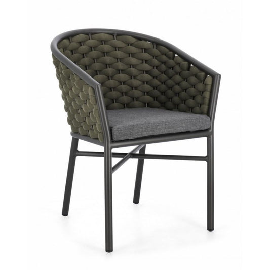 set di 4 poltroncine margalida in alluminio antracite con intreccio in corda verde, con braccioli, poltrona outdoor con...