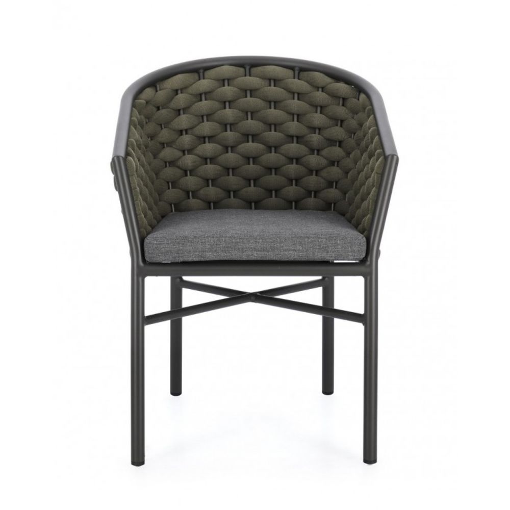 set di 4 poltroncine margalida in alluminio antracite con intreccio in corda verde, con braccioli, perfetta per rilassarsi...