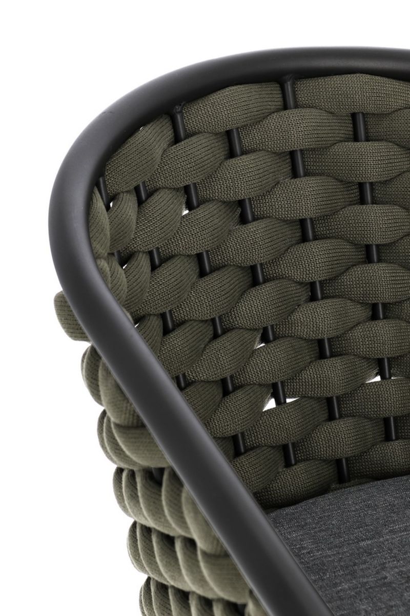 set di 4 poltroncine margalida in alluminio antracite con intreccio in corda verde, con braccioli, struttura in alluminio,...