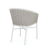 set di 4 poltroncine margalida in alluminio bianco con intreccio in corda grigio, con braccioli, vista ambientata in...