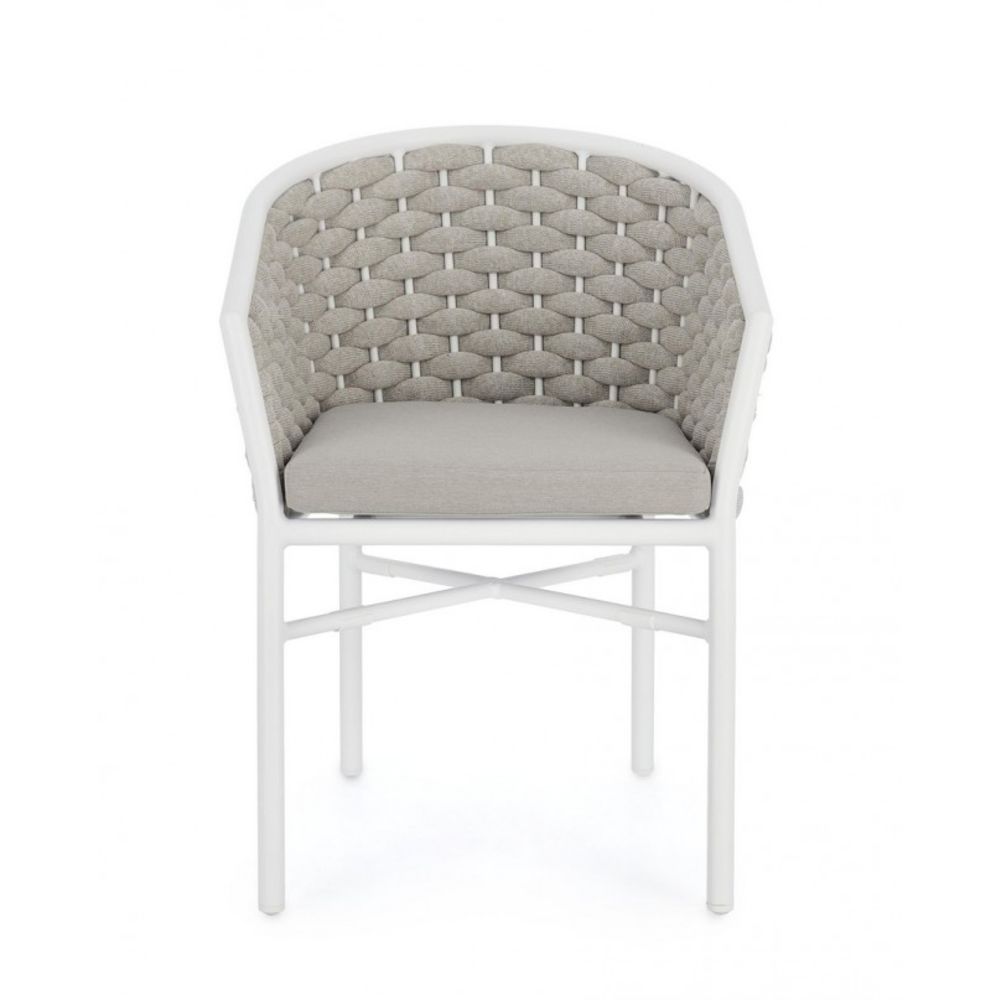 set di 4 poltroncine margalida in alluminio bianco con intreccio in corda grigio, con braccioli, perfetta per rilassarsi...