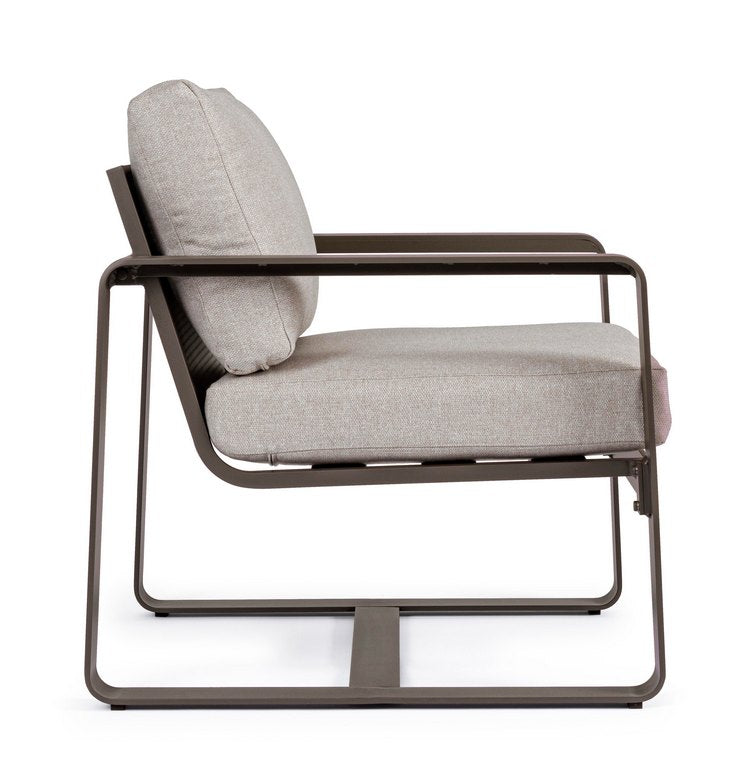 set di 2 poltrone merrigan in alluminio caffè e tessuto tortora, perfetta per rilassarsi all’aperto con stile e comfort