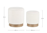 set di 2 pouf contenitore zoya bianco e legno di frassino, dettaglio delle cuciture e materiali di rivestimento