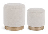 set di 2 pouf contenitore zoya grigio chiaro e legno di frassino, pouf imbottito in tessuto o velluto con seduta confortevole