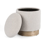set di 2 pouf contenitore zoya grigio chiaro e legno di frassino, complemento d’arredo ideale per soggiorno o camera